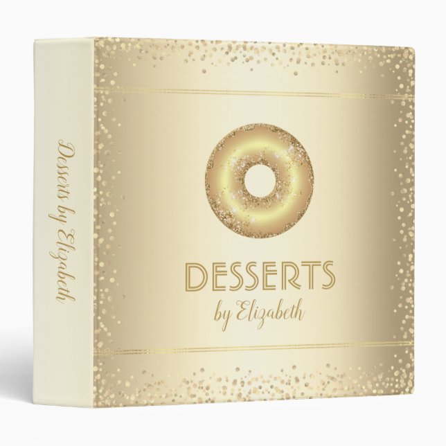 Gold recipe cookbook glitter doughnut modern glam 3 ring binder (Front/Spine)