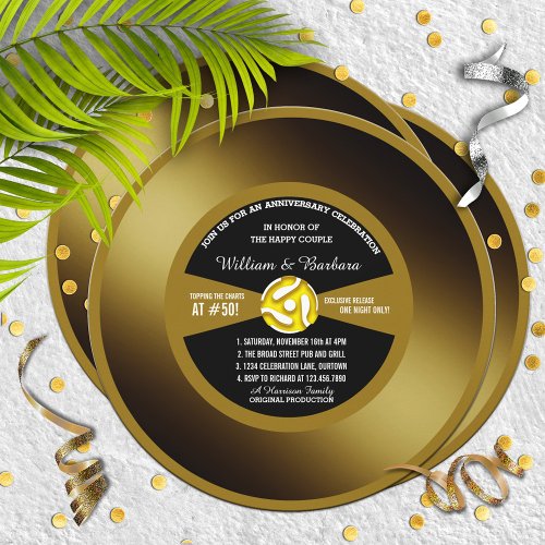Gold Record Vinyl 45 Anniversary Party Invitation