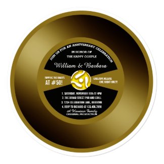 Gold Record Vinyl 45 Anniversary Party Invitation