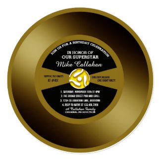 Gold Record Vinyl 45 Birthday Party Invitation