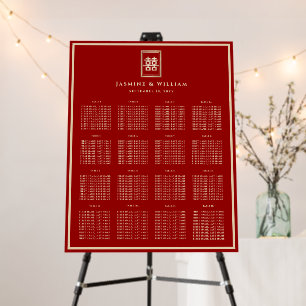 Gold Rectangle 囍 Chinese Wedding Red Seating Chart Foam Board
