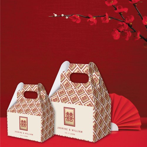 Gold Rectangle Double Happiness Chinese Wedding Fa Favor Boxes