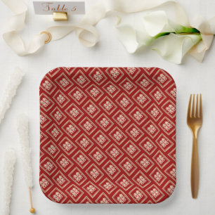 Gold Rectangle Double Happiness Chinese Wedding Paper Plates