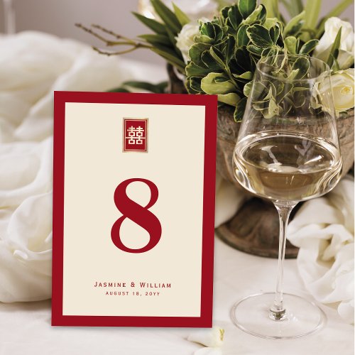 Gold Rectangle Double Happiness Chinese Wedding Table Number
