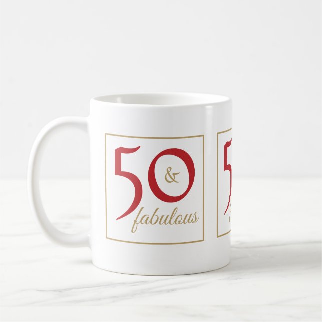 Gold Red 50 & Fabulous Birthday Coffee Mug (Left)