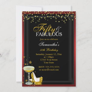 Gold & Red 50 & Fabulous Birthday Invitation