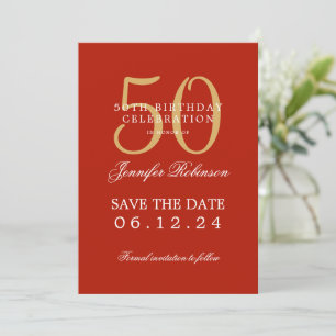 Gold Red 50th Birthday Save the Date Details Invitation