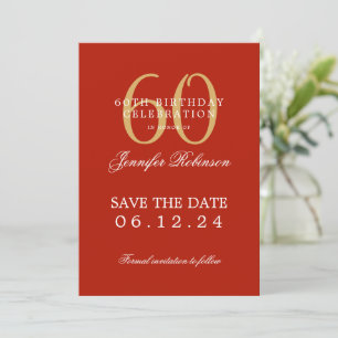 Gold Red 60th Birthday Save the Date Invitation