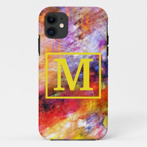 Gold Red Abstract Art Monogram iPhone 11 Case