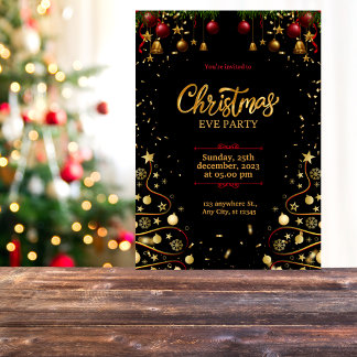 Gold,Red and Black Modern Christmas Eve Invitation