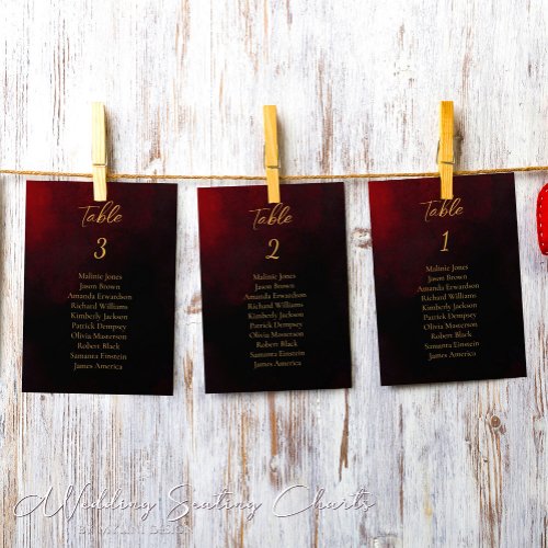 Gold Red and Black Wedding Seating Chart Card