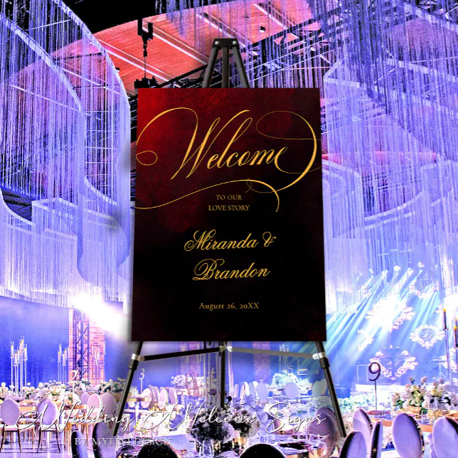 Gold Red and Black Wedding Welcome Sign | Zazzle
