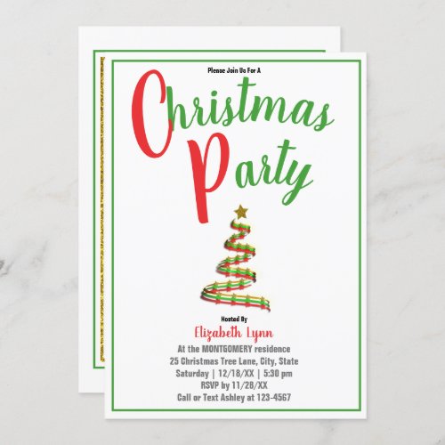 Gold Red and Green Christmas Party Invitation