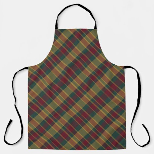 Gold Red And Green Christmas Plaid Print Apron