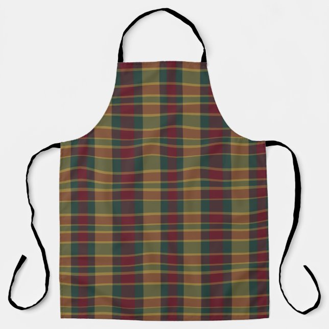 Gold Red And Green Christmas Plaid Print Apron (Front)