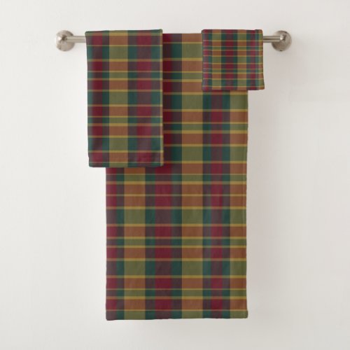 Gold Red And Green Christmas Plaid Print Bath Towel Set