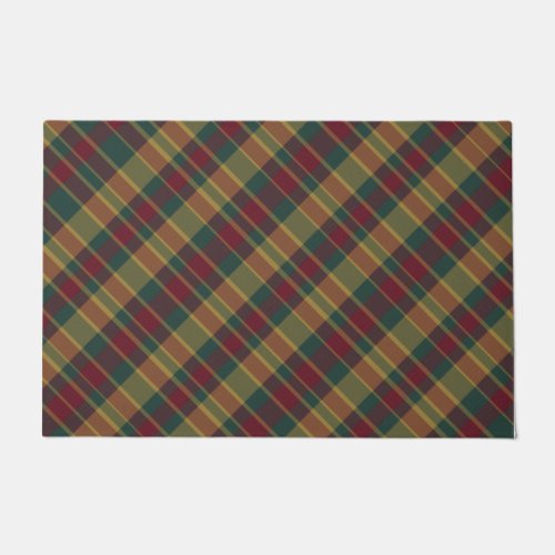 Gold Red And Green Christmas Plaid Print Doormat