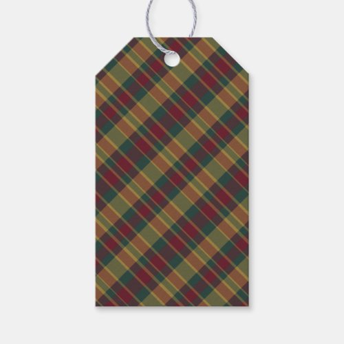 Gold Red And Green Christmas Plaid Print Gift Tags