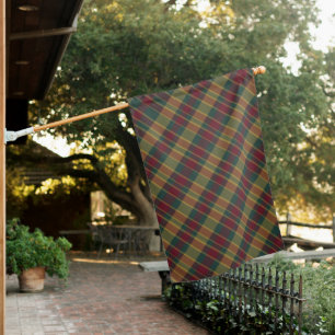 Gold Red And Green Christmas Plaid Print House Flag