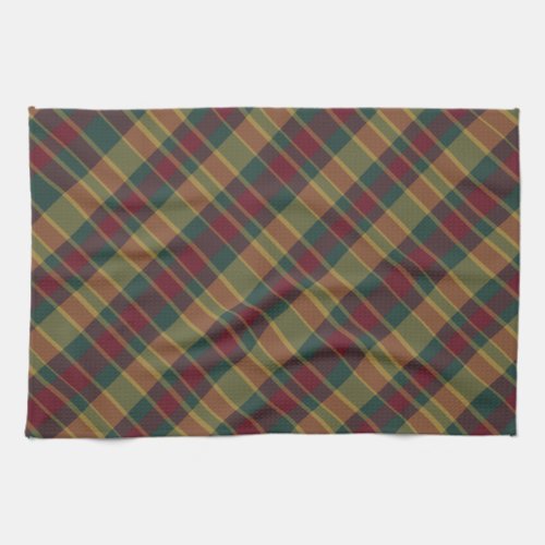 Gold Red And Green Christmas Plaid Print Kitchen Towel