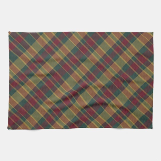 Gold Red And Green Christmas Plaid Print Kitchen Towel (Horizontal)
