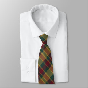 Gold Red And Green Christmas Plaid Print Neck Tie