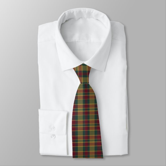 Gold Red And Green Christmas Plaid Print Neck Tie (Tied)