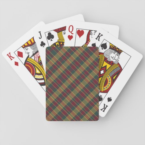 Gold Red And Green Christmas Plaid Print Playing Cards