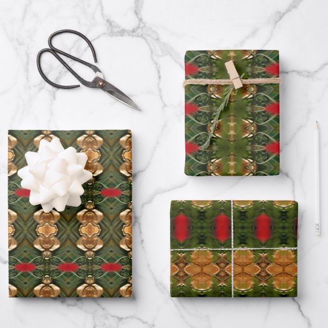 Gold Red And Green Wrapping Paper Sheets (Front)