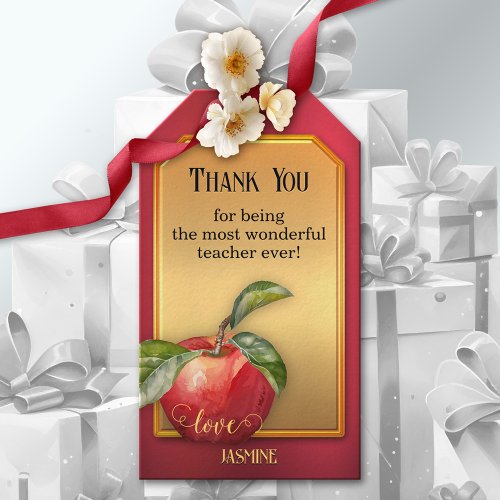 Gold Red Apple Teacher Appreciation Gift Tags