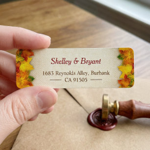 Gold Red Autumn Leaves Rustic Burlap Seasonal Label