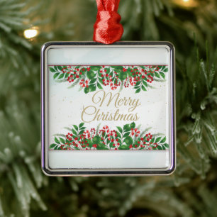Gold, Red Barri  Merry Christmas Married Metal Ornament