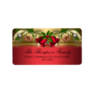 Gold Red bells & Baubles Christmas Address Labels