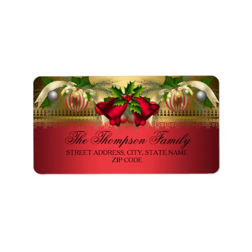 Gold Red bells  Baubles Christmas Address Labels