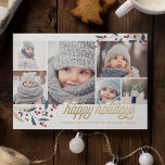 Gold Red Berries 6 Photo Collage Holiday Card<br><div class="desc">This whimsical and festive 6 photo holiday card features a photo collage,  winterberries and says "happy holidays" in faux gold foil that is printed flat.</div>