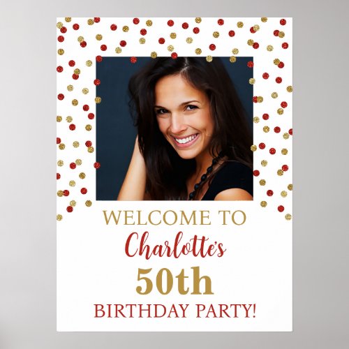 Gold Red Birthday Party Custom 18x24 Photo Poster