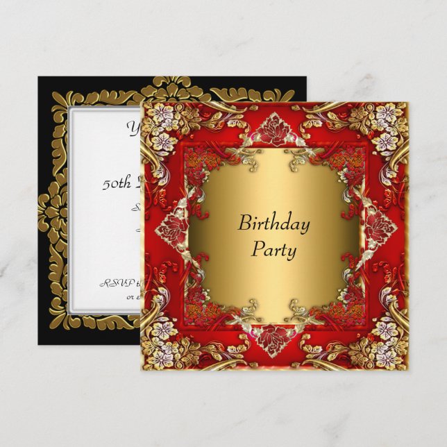 Gold Red Birthday Party red  gold Invitation (Front/Back)