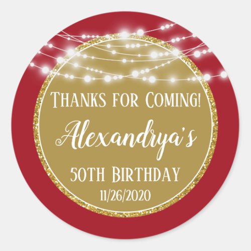 Gold Red Birthday Thanks For Coming Favor Tag