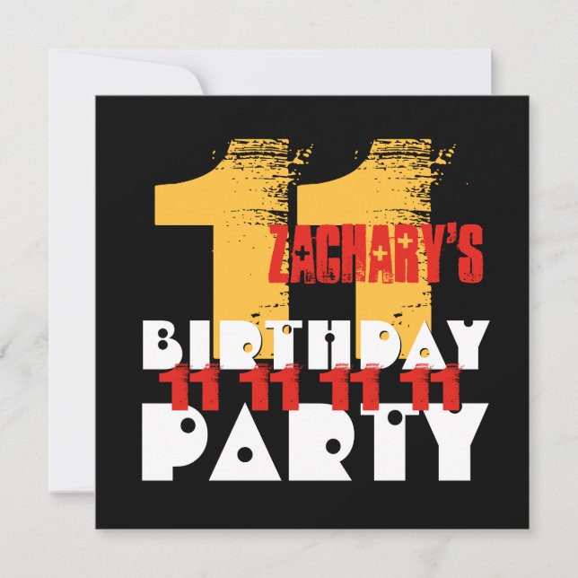 GOLD RED BLACK 11th Birthday Party 11 Year Old V05 Invitation (Front)
