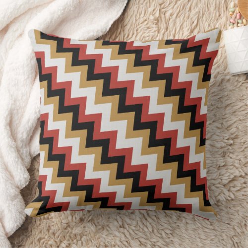 Gold Red black and white Zigzag Throw Pillow