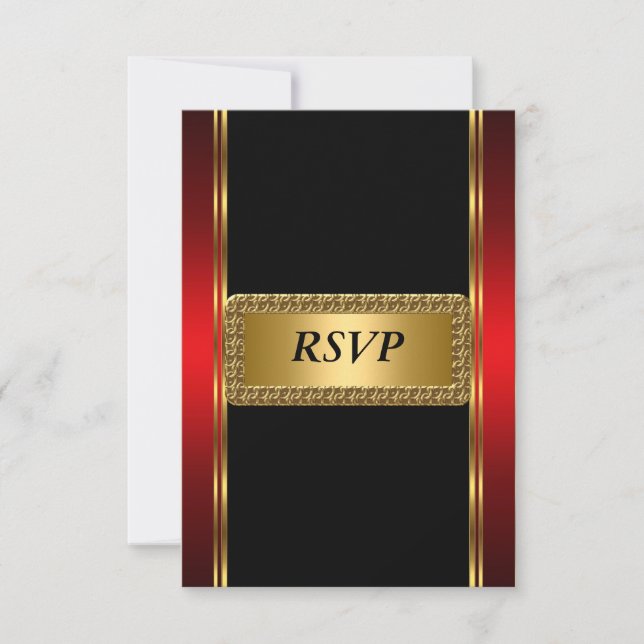Gold  red Black Art Deco RSVP Card (Front)