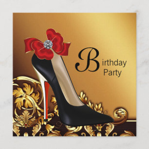Gold Red Black High Heel Shoe Birthday Party Invitation
