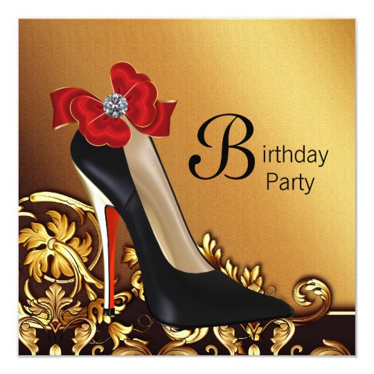 Gold Red Black High Heel Shoe Birthday Party Invitation | Zazzle.com