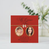 Gold Red Black Photo Quinceanera Invitations (Standing Front)