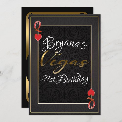 Gold Red Black Queen of Hearts Vegas 21st Birthday Invitation