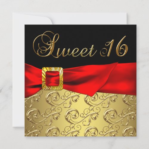 Gold Red Black Sweet 16 Birthday Party Custom Invite