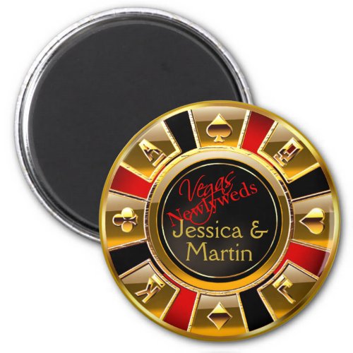 Gold Red  Black Vegas Casino Chip Favor Magnet
