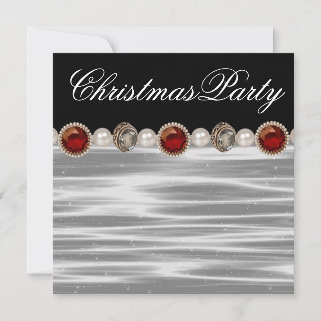 Gold Red Black White Christmas Party Invitation (Front)