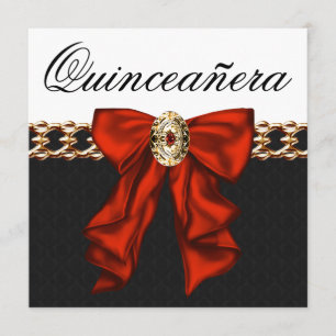 Gold Red Black White Quinceanera Invitation