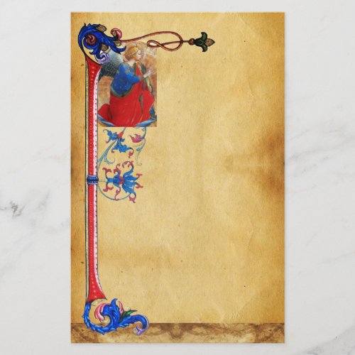 GOLD RED BLUE CHRISTMAS ANGEL FLORAL PARCHMENT STATIONERY